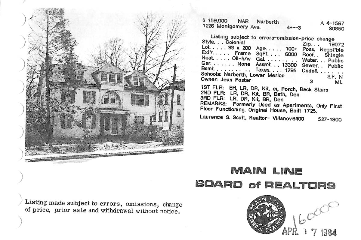 1226 Montgomery Avenue real estate listing, 1984