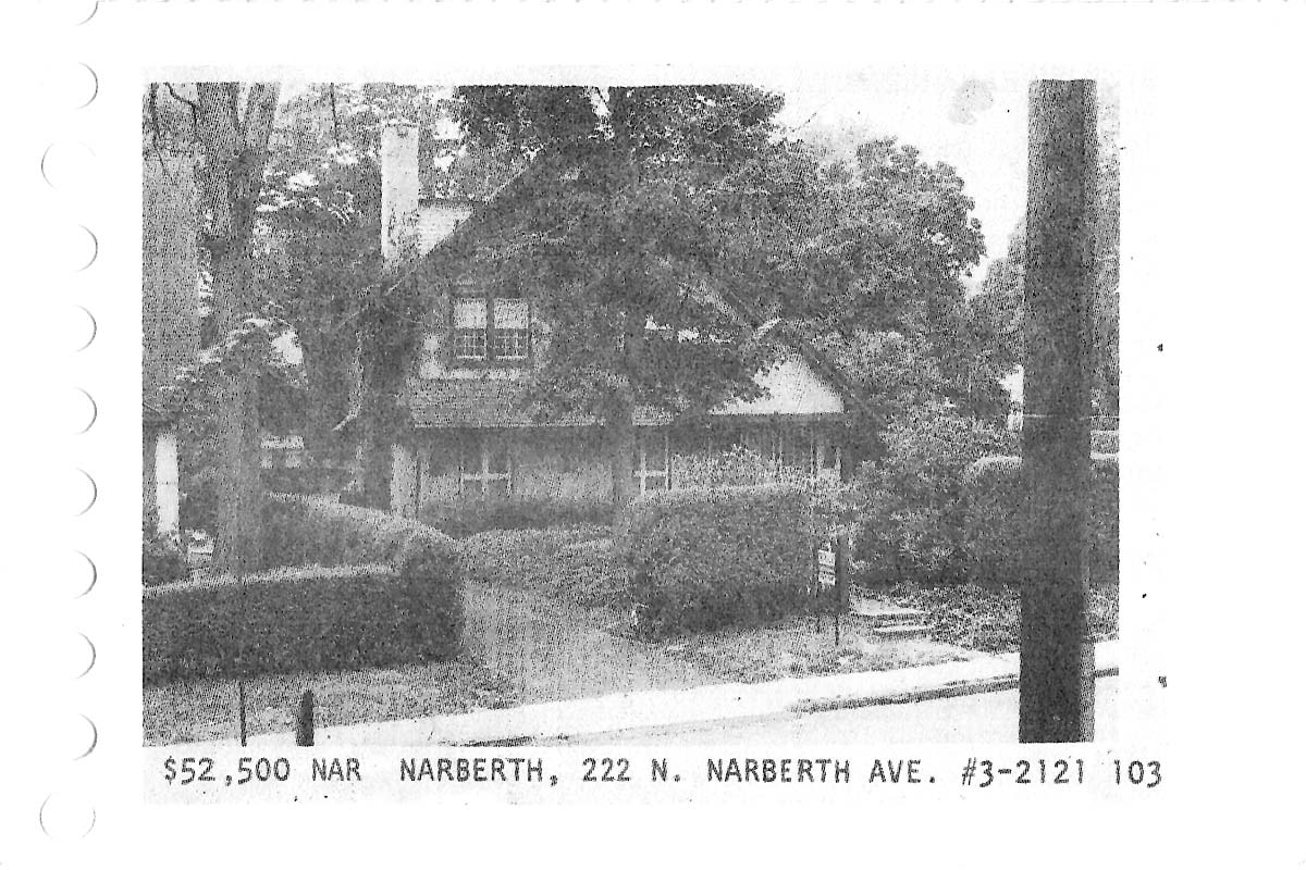 222 N. Narberth Avenue real estate listing, 1973