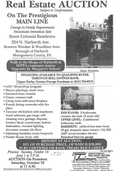224 N. Narberth Avenue real estate listing, 1988