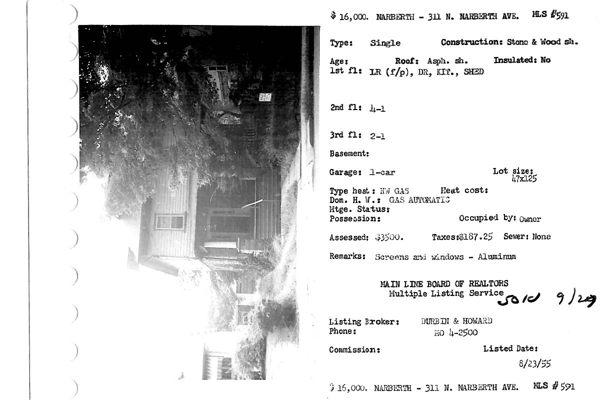 311 N. Narberth Avenue real estate listing, 1955