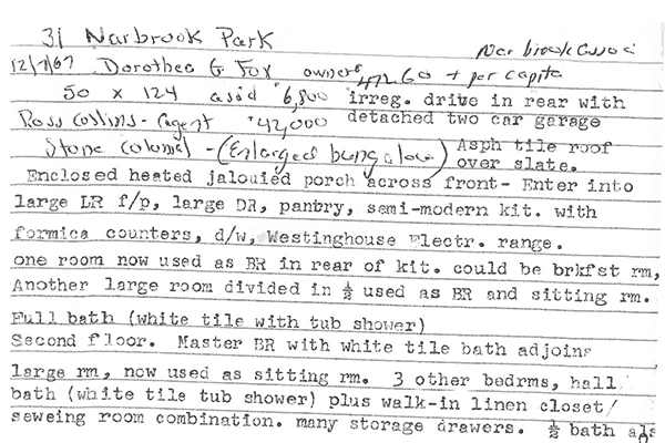 31 Narbrook Park real estate listing, 1967