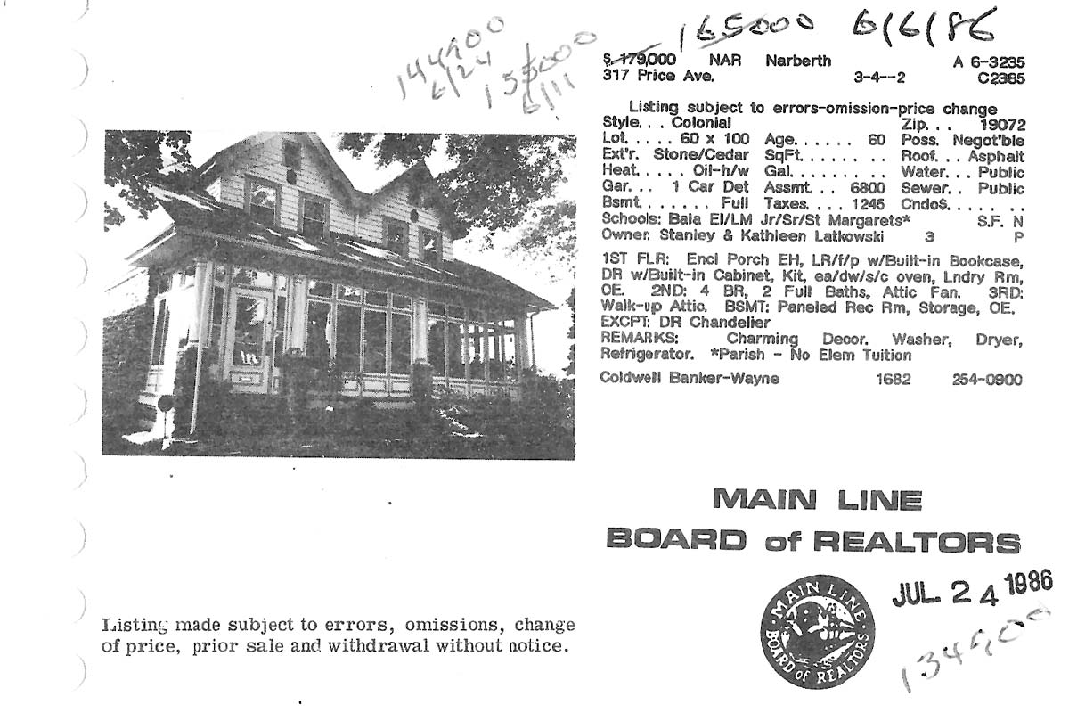 317 Price Avenue real estate listing, 1986
