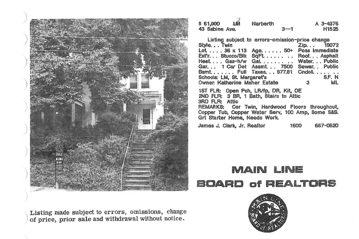 43 Sabine Avenue real estate listing, 1983