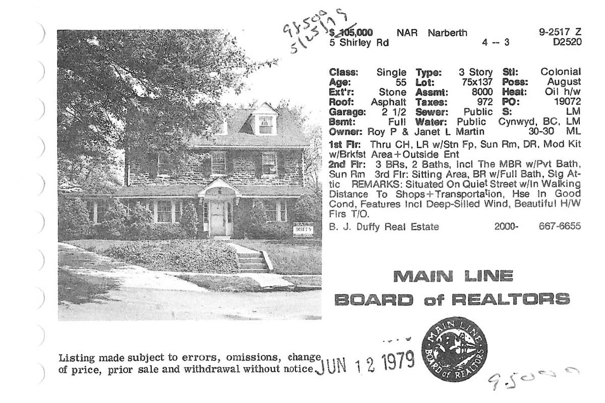 5 Shirley Road real estate listing, 1979
