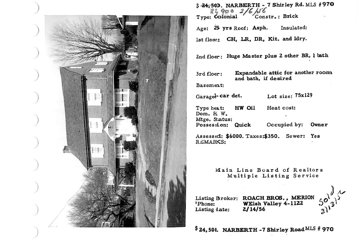 7 Shirley Road real estate listing, 1956