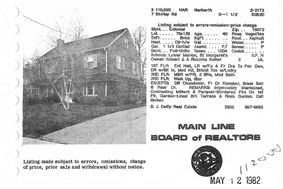 7 Shirley Road real estate listing, 1982