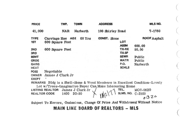 108 Shirley Road real estate listing, 1977