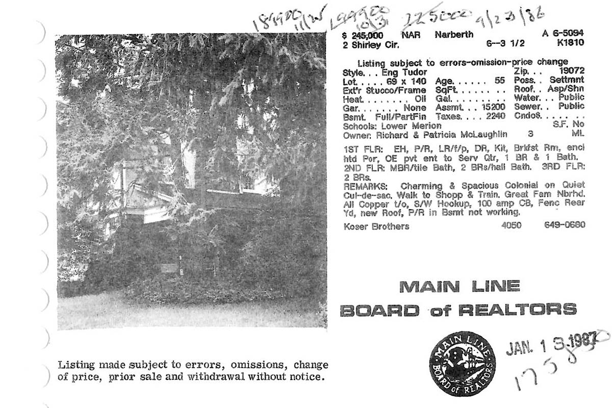 2 Shirley Circle real estate listing, 1986