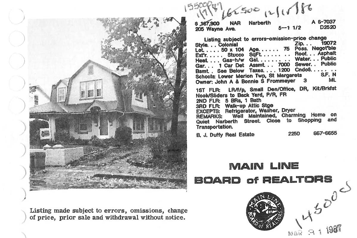205 Wayne Avenue real estate listing, 1986