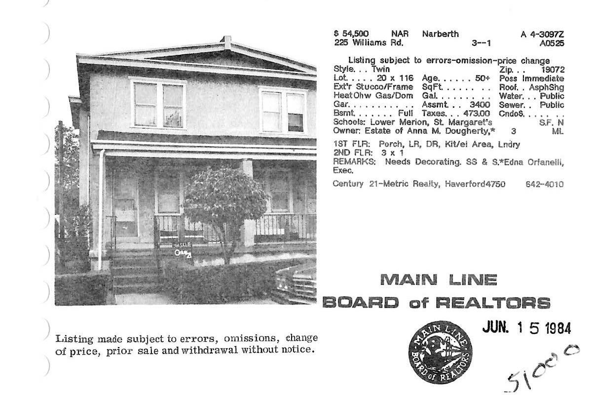 225 Williams Avenue real estate listing, 1984