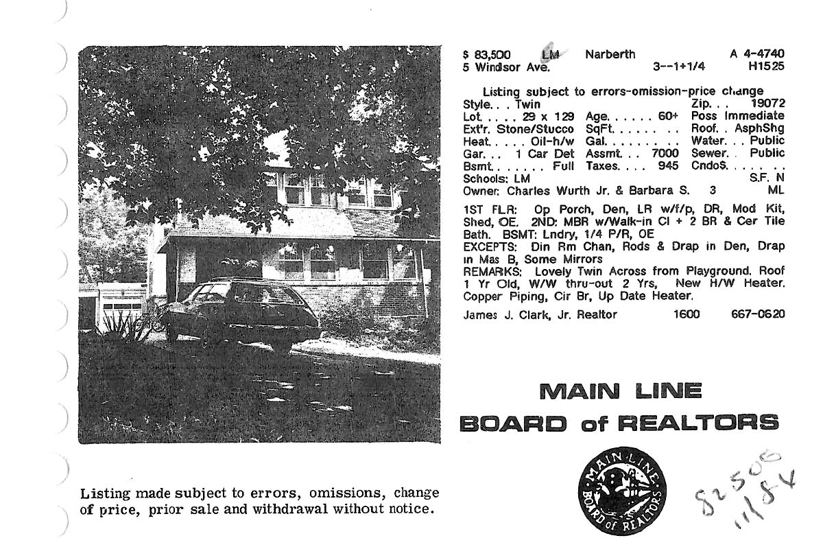 5 Windsor Avenue real estate listing, 1984