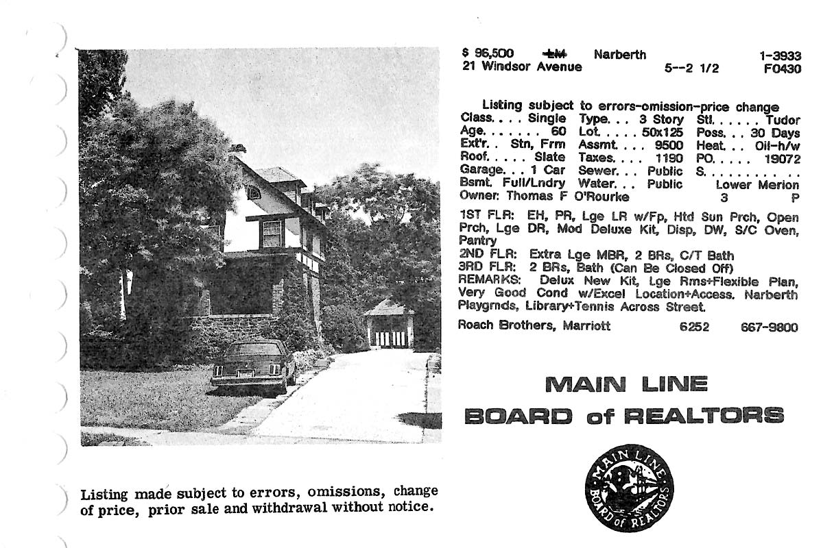 21 Windsor Avenue real estate listing, 1981