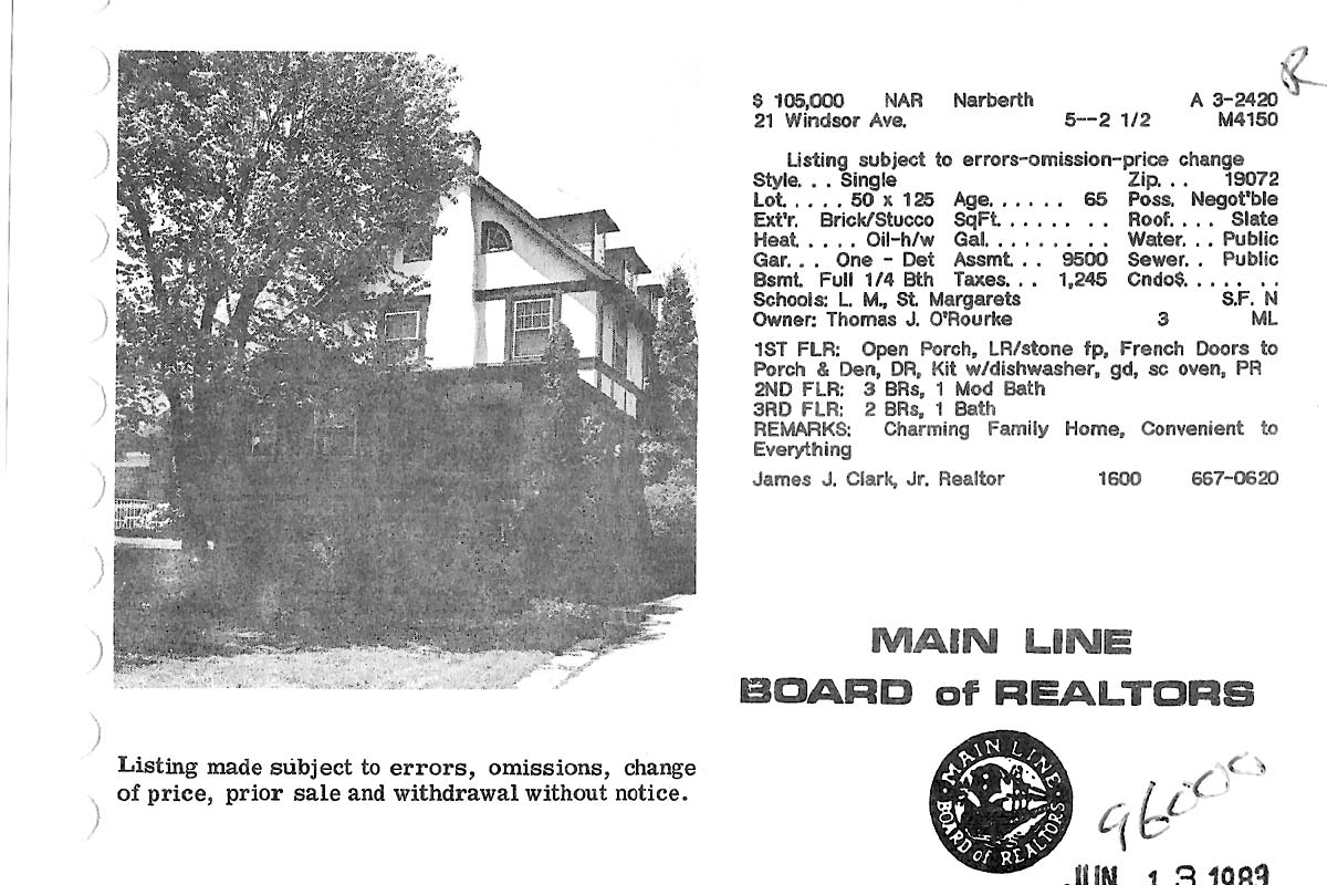 21 Windsor Avenue real estate listing, 1983