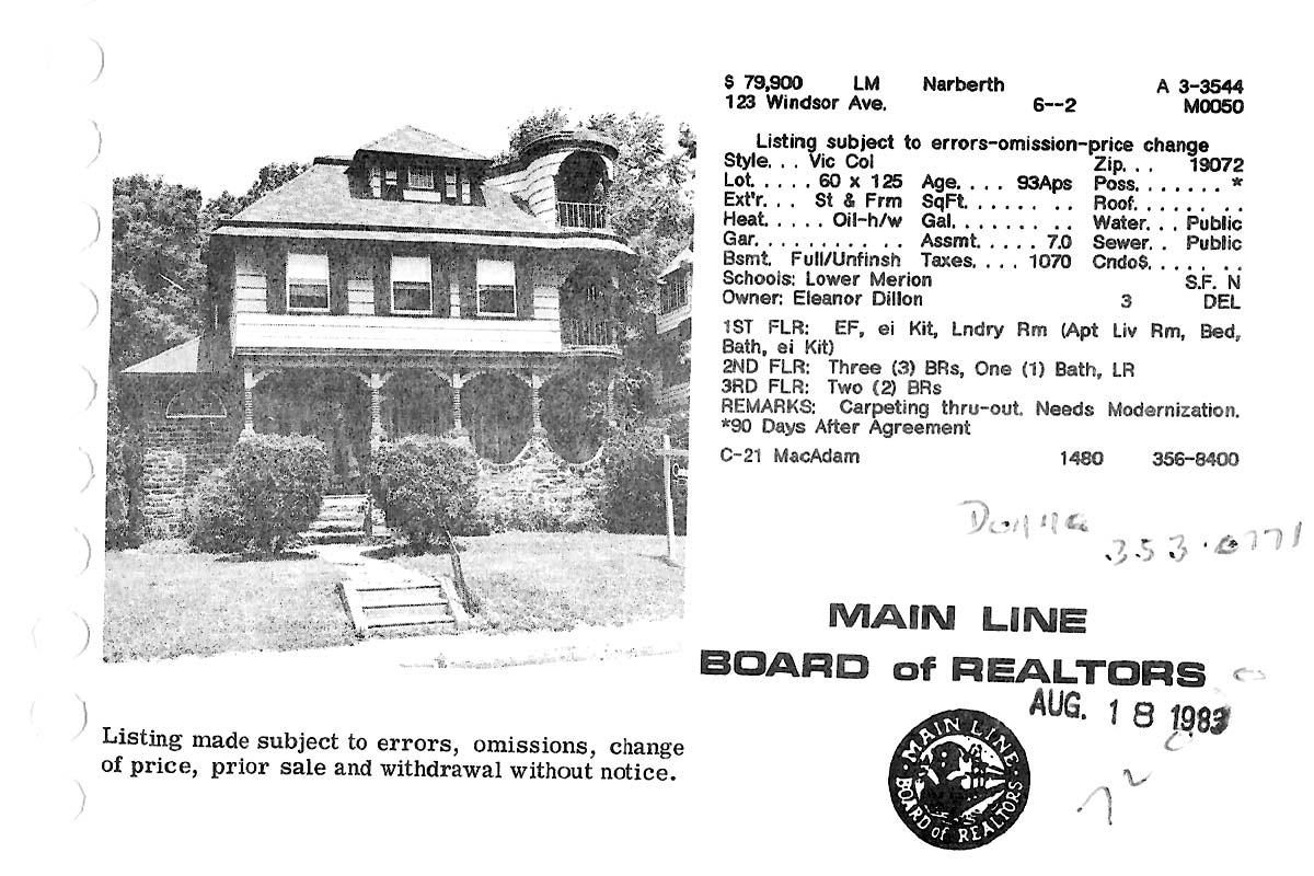 123 Windsor Avenue real estate listing, 1983