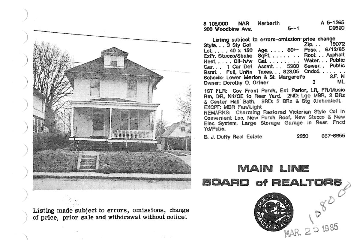 200 Woodbine Avenue real estate listing, 1985