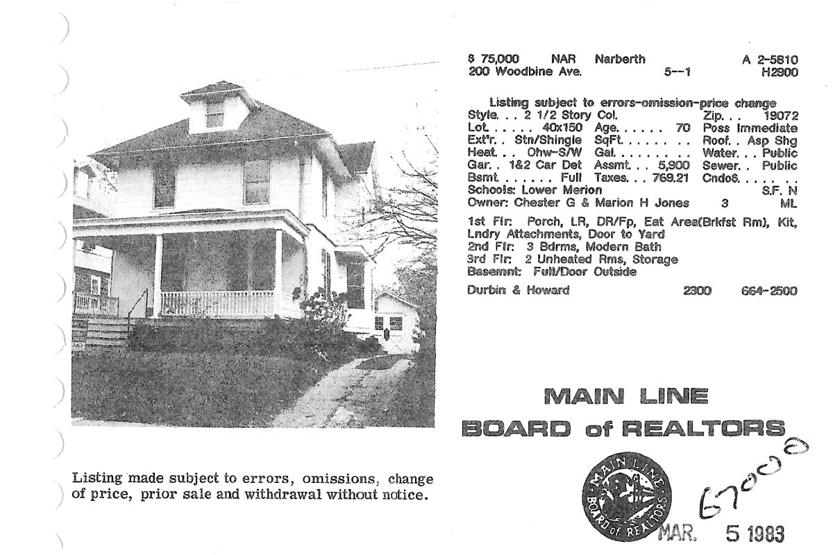 200 Woodbine Avenue real estate listing, 1982