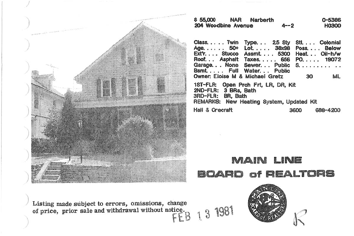 204 Woodbine Avenue real estate listing, 1980