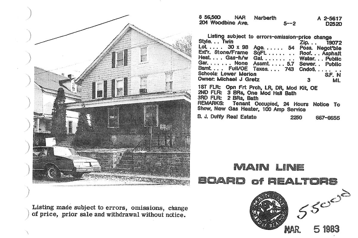 204 Woodbine Avenue real estate listing, 1982