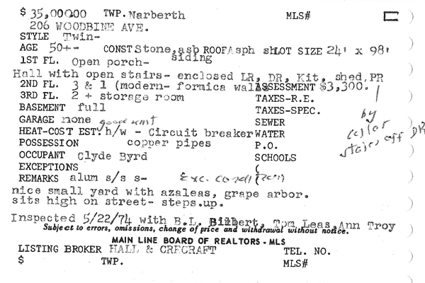 206 Woodbine Avenue real estate listing, 1974