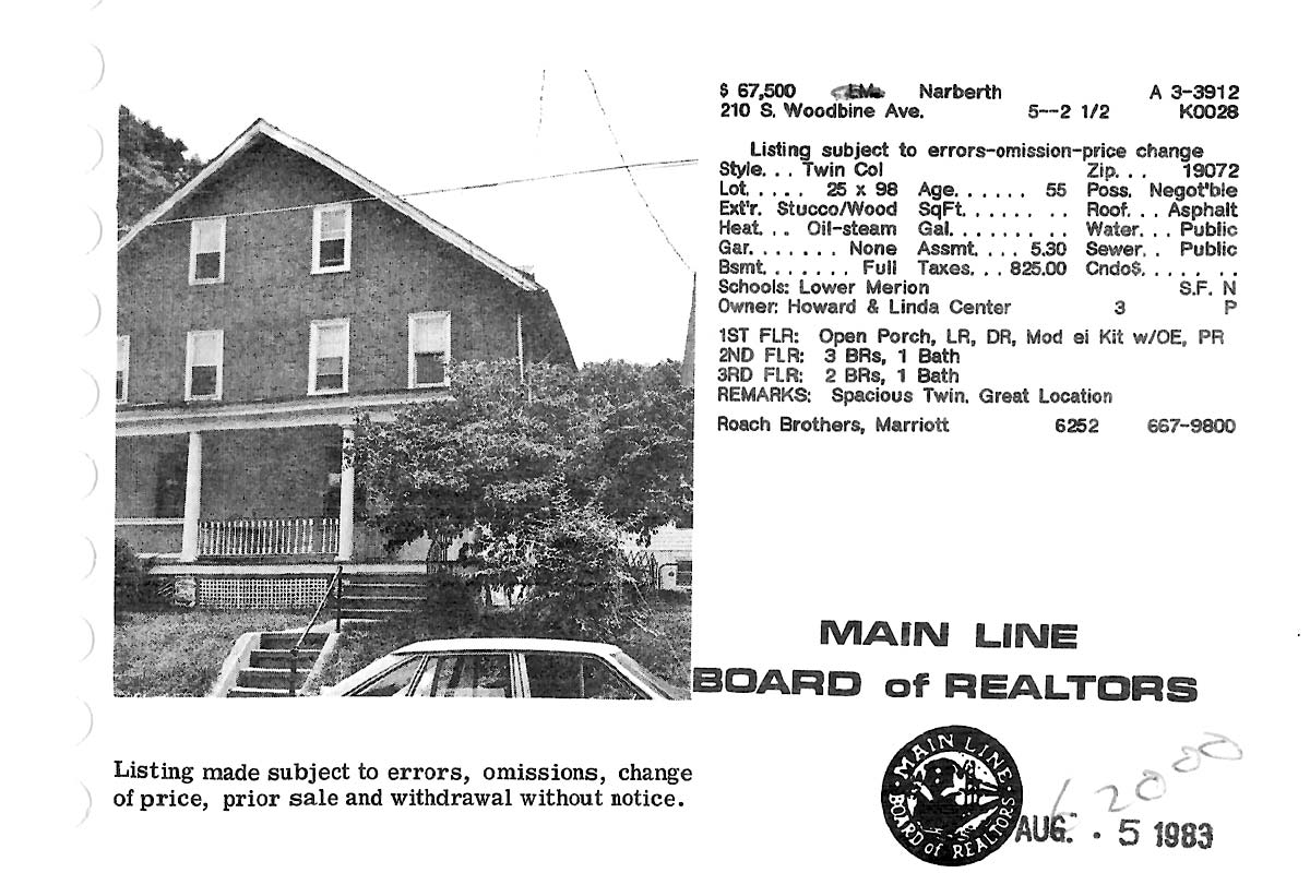 210 Woodbine Avenue real estate listing, 1983