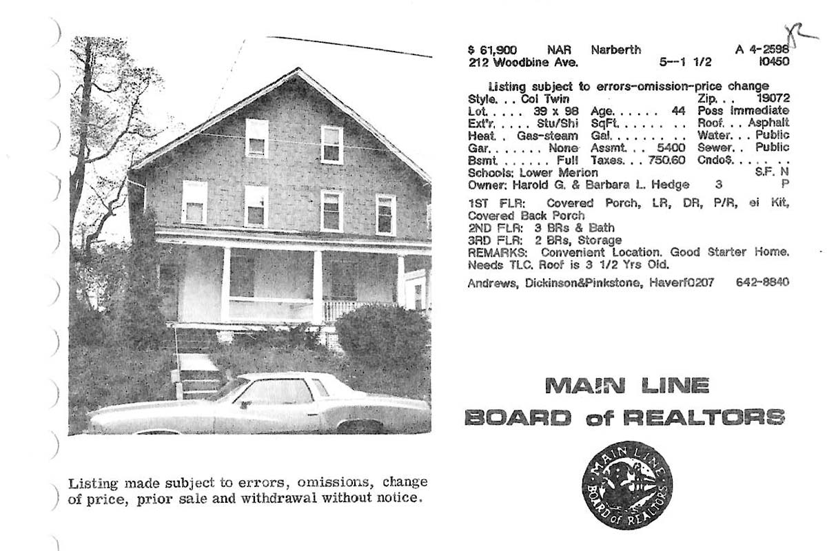 212 Woodbine Avenue real estate listing, 1984