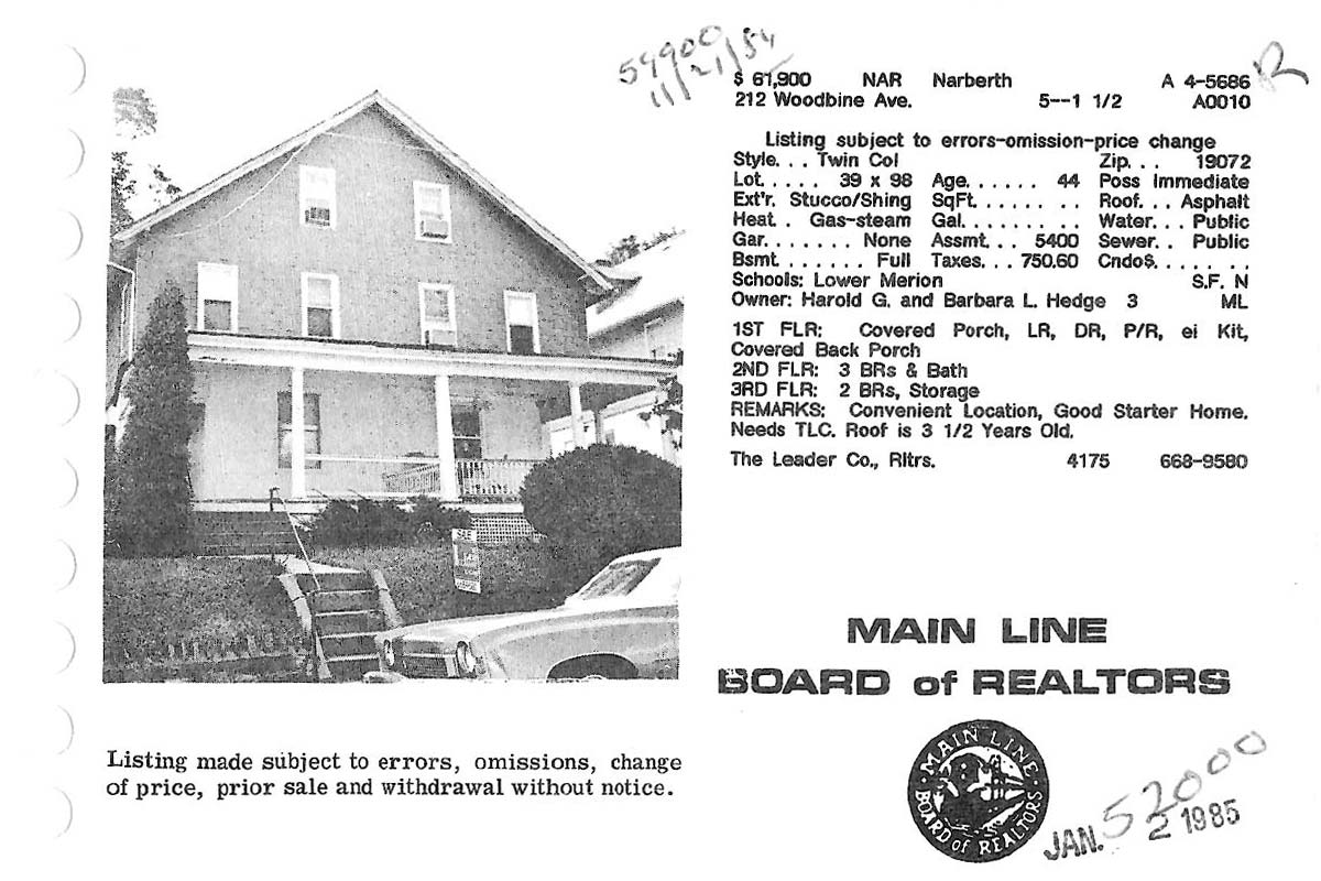 212 Woodbine Avenue real estate listing, 1984