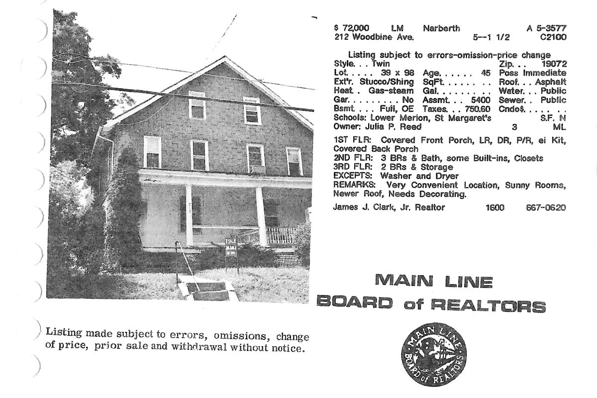 212 Woodbine Avenue real estate listing, 1985