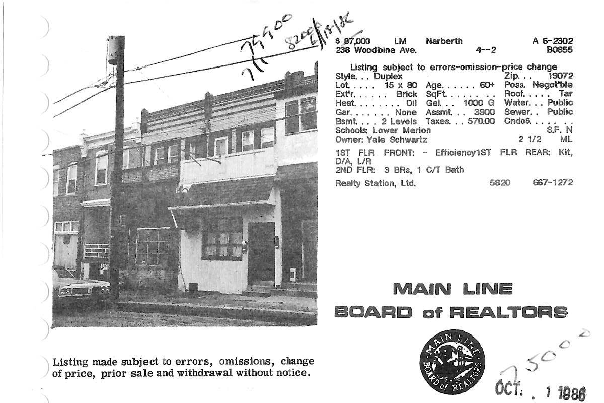 238 Woodbine Avenue real estate listing, 1986