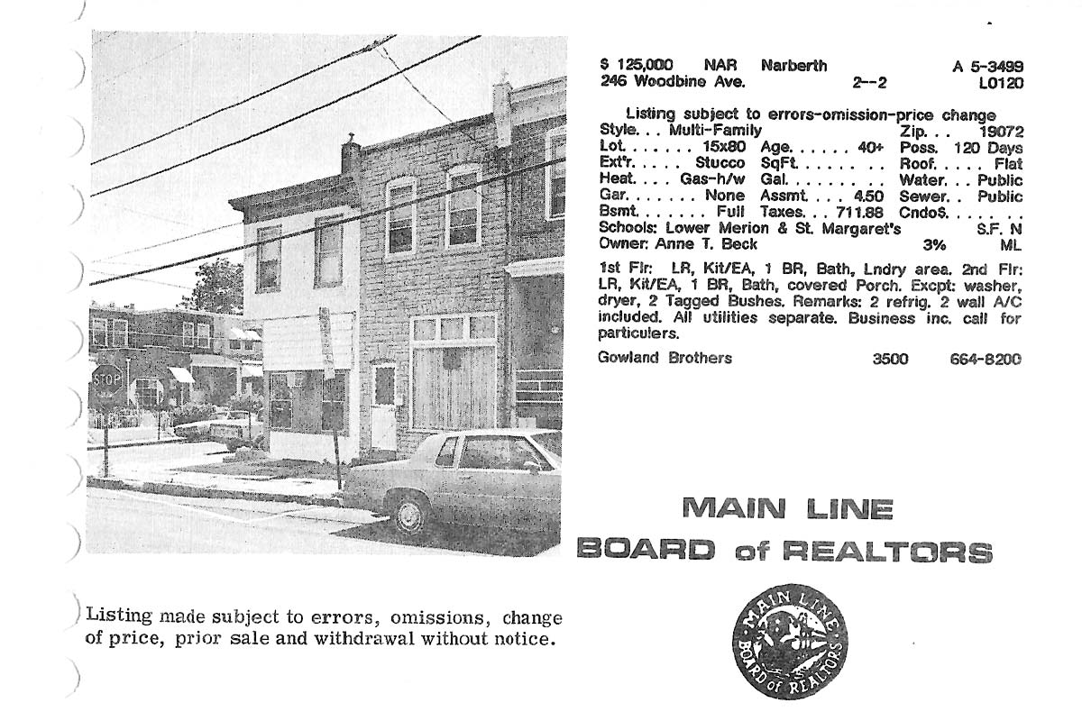 246 Woodbine Avenue real estate listing, 1985