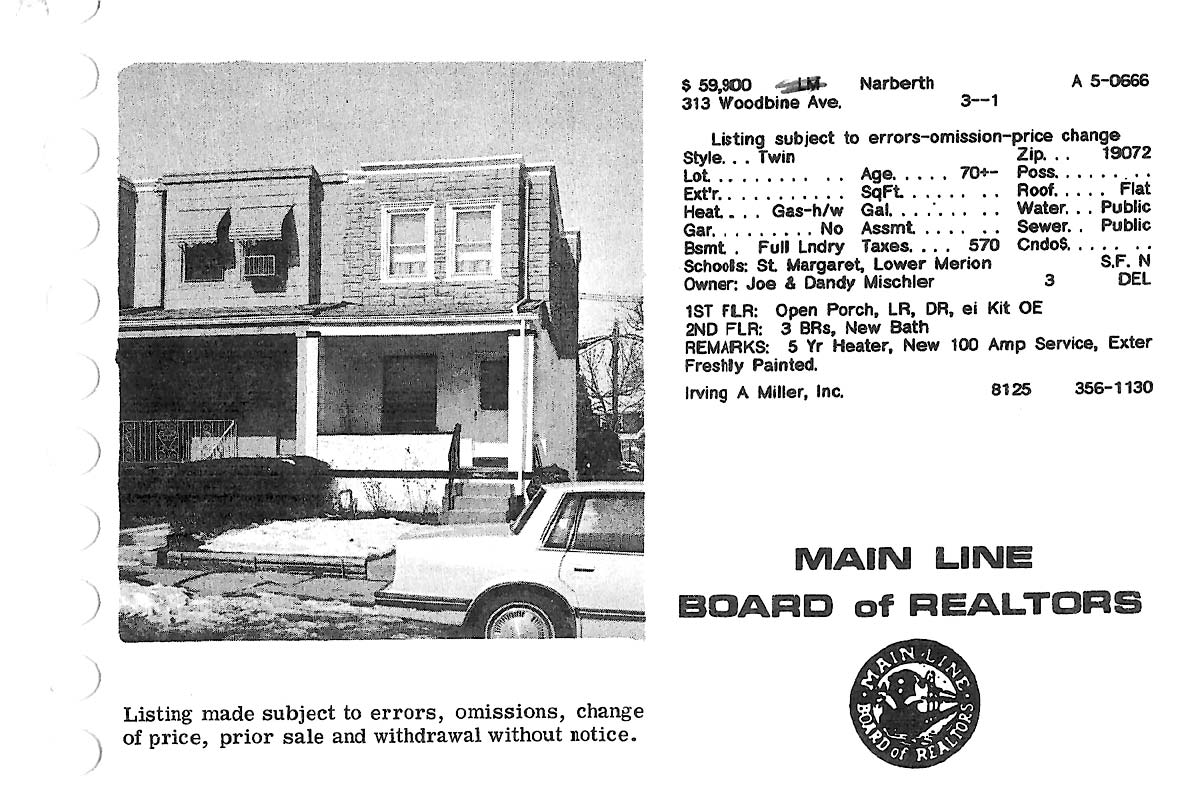 313 Woodbine Avenue real estate listing, 1985