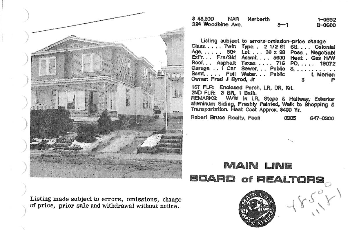 324 Woodbine Avenue real estate listing, 1981
