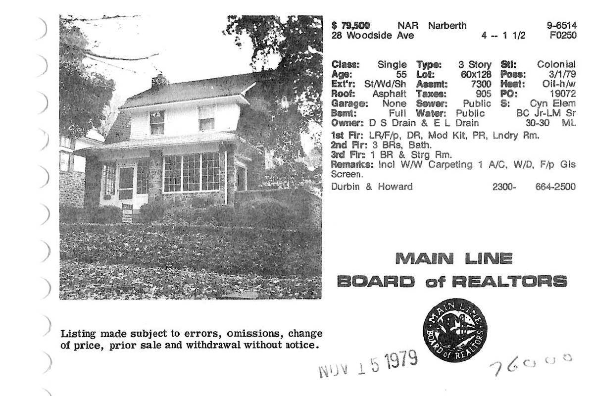 28 Woodside Avenue real estate listing, 1979