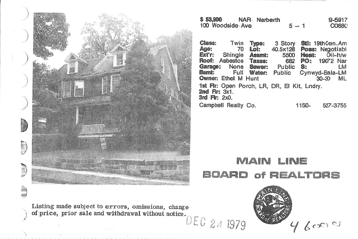 100 Woodside Avenue real estate listing, 1979