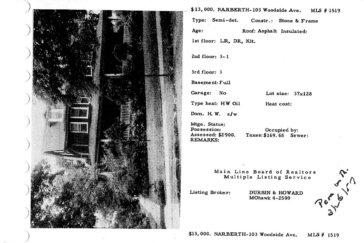 103 Woodside Avenue real estate listing, 1957