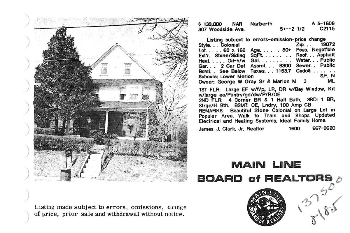 307 Woodside Avenue real estate listing, 1985