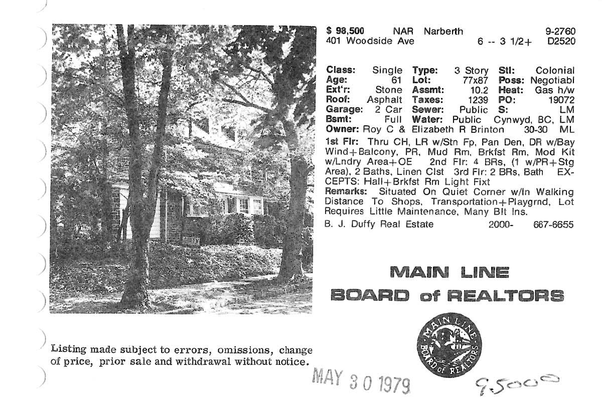 401 Woodside Avenue real estate listing, 1979