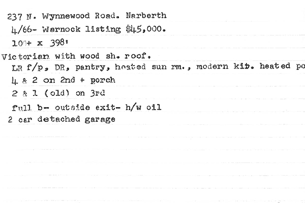 237 N. Wynnewood Avenue real estate listing, 1966