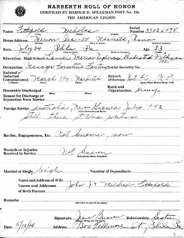 Roll of honor form for Nicholas Fittipoldi