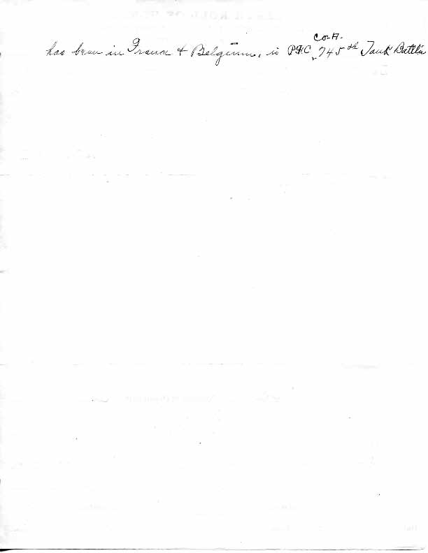 Roll of honor form for Ernest Lentz, back of sheet