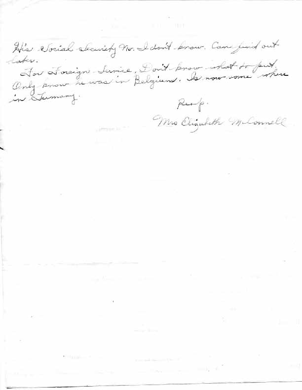 Roll of honor form for Francis McConnell, back of sheet