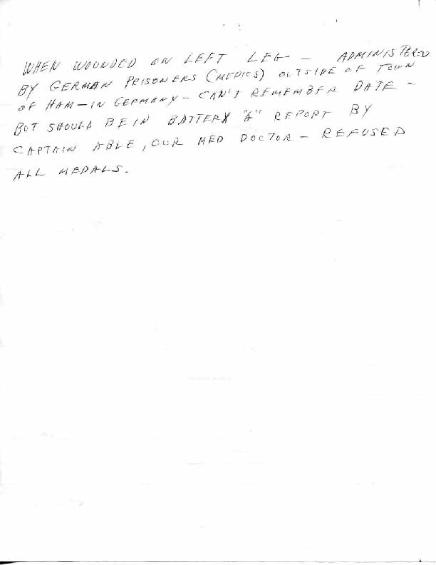 Roll of honor form for Louis Volpi, back of sheet